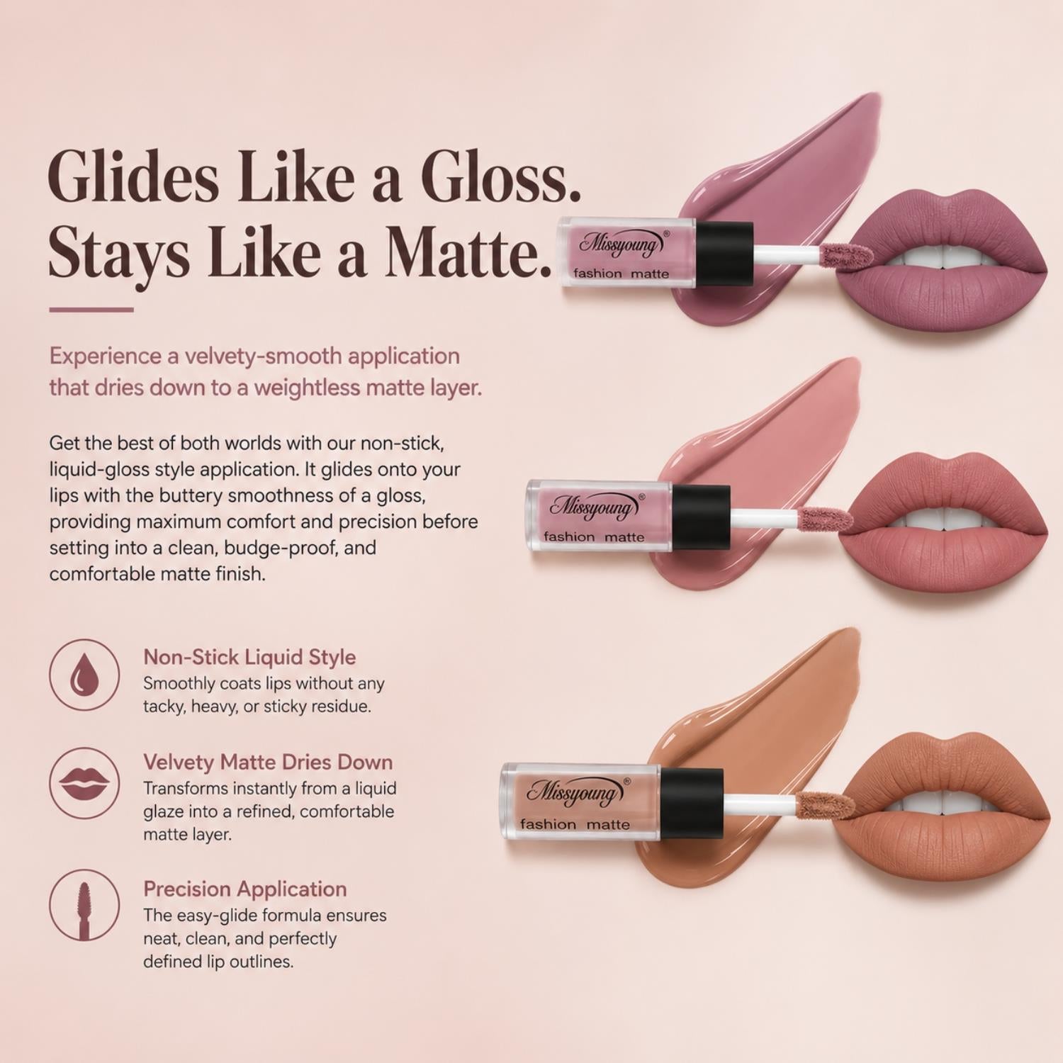 Envie Nude Matte Lipstick Set Waterproof Long Lasting Liquid Lip Gloss 6 Shades Kit