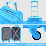 Set Of 3 Hard Shell Suitcase Cabin & Check In Cases With Tsa Lock - Overhead Cabin With Medium & Large Check-in Bag | Set of 3 | Turquoise