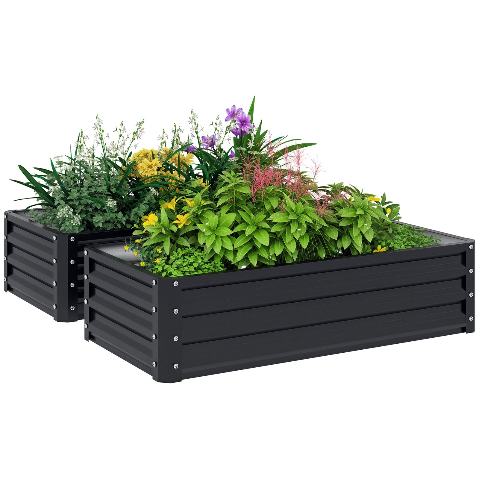 Set Of 2 Raised Garden Bed Elevated Planter Box For Flowers | Grey