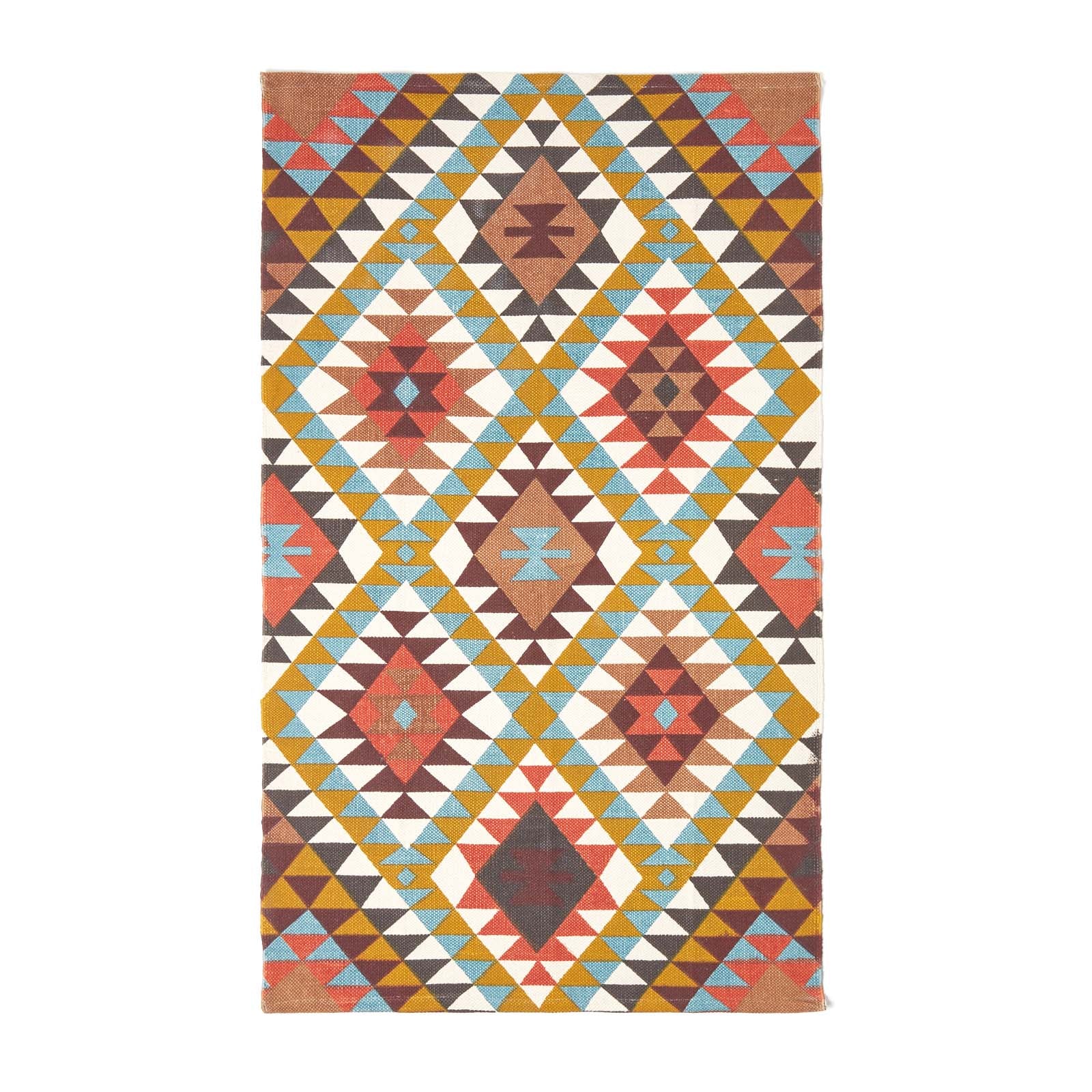 Oslo Orange, Brown And Yellow Multi Coloured 100% Cotton Diamond Pattern Rug | 150cm x 95cm | Black & Brown