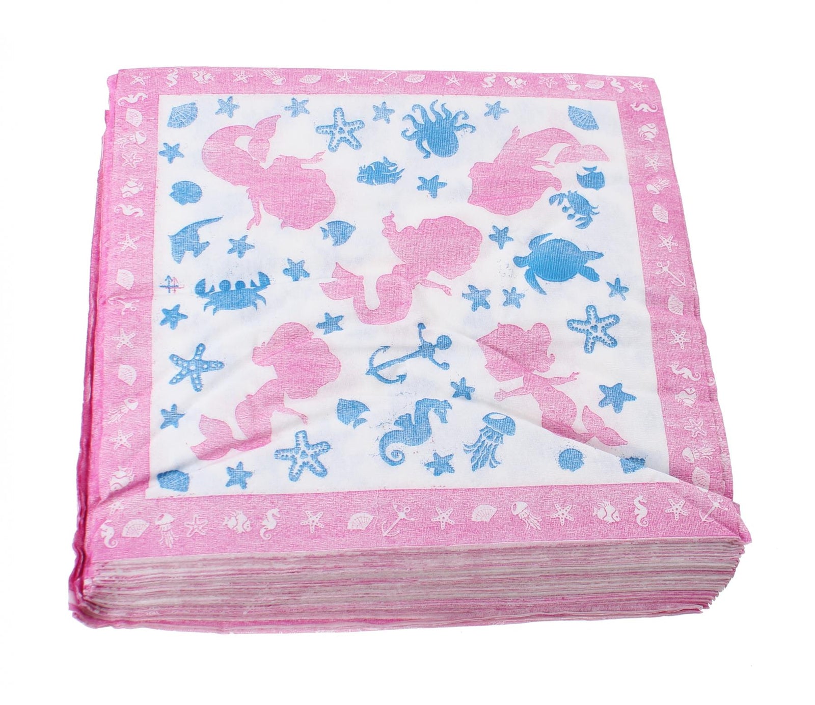 Mermaid Design 2 Ply Disposable Napkins 33cm X 33cm, 1 Pack Of 24 Napkins