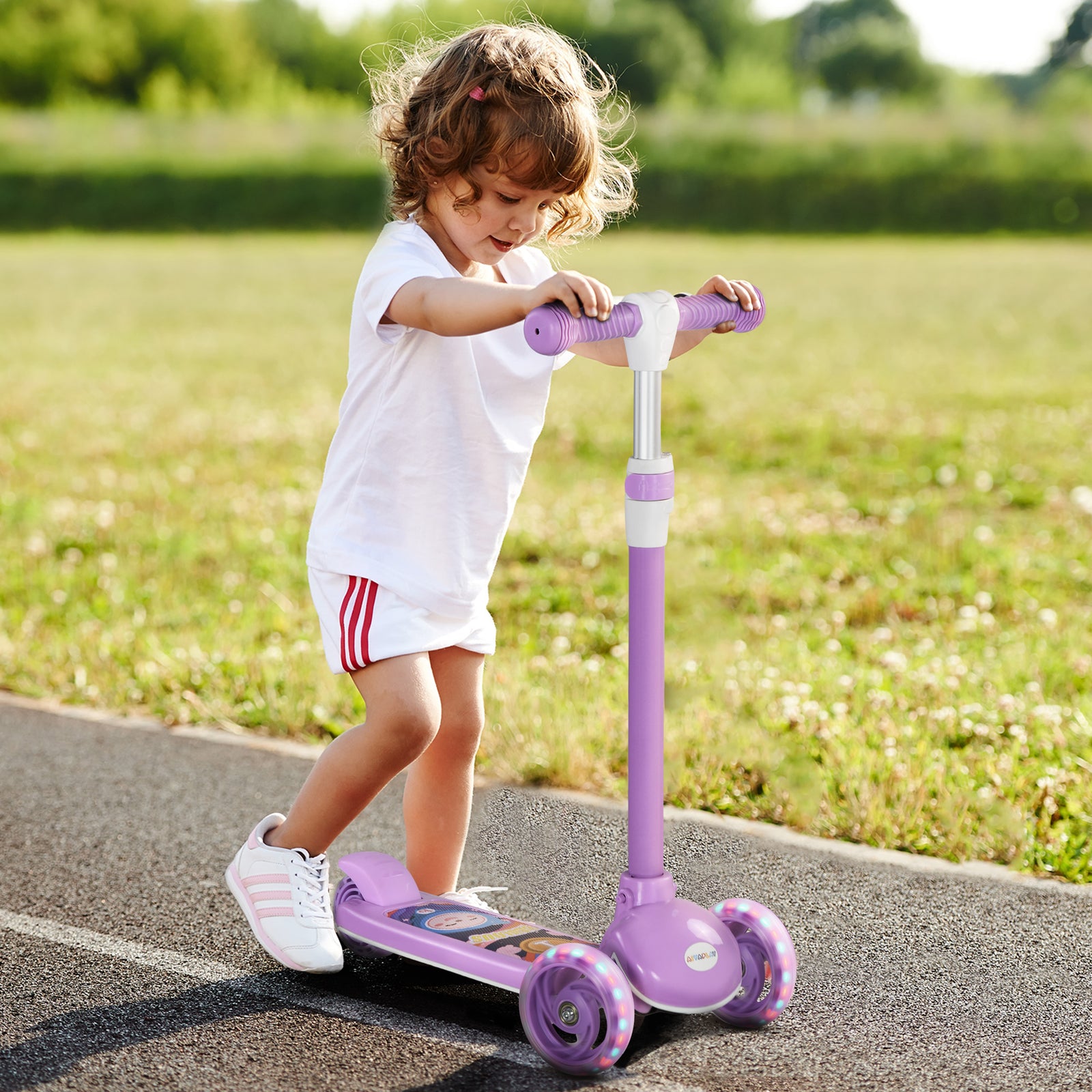 Kids 3 Wheel Scooter For 2-6 Years Old W/ Adjustable Height | Purple