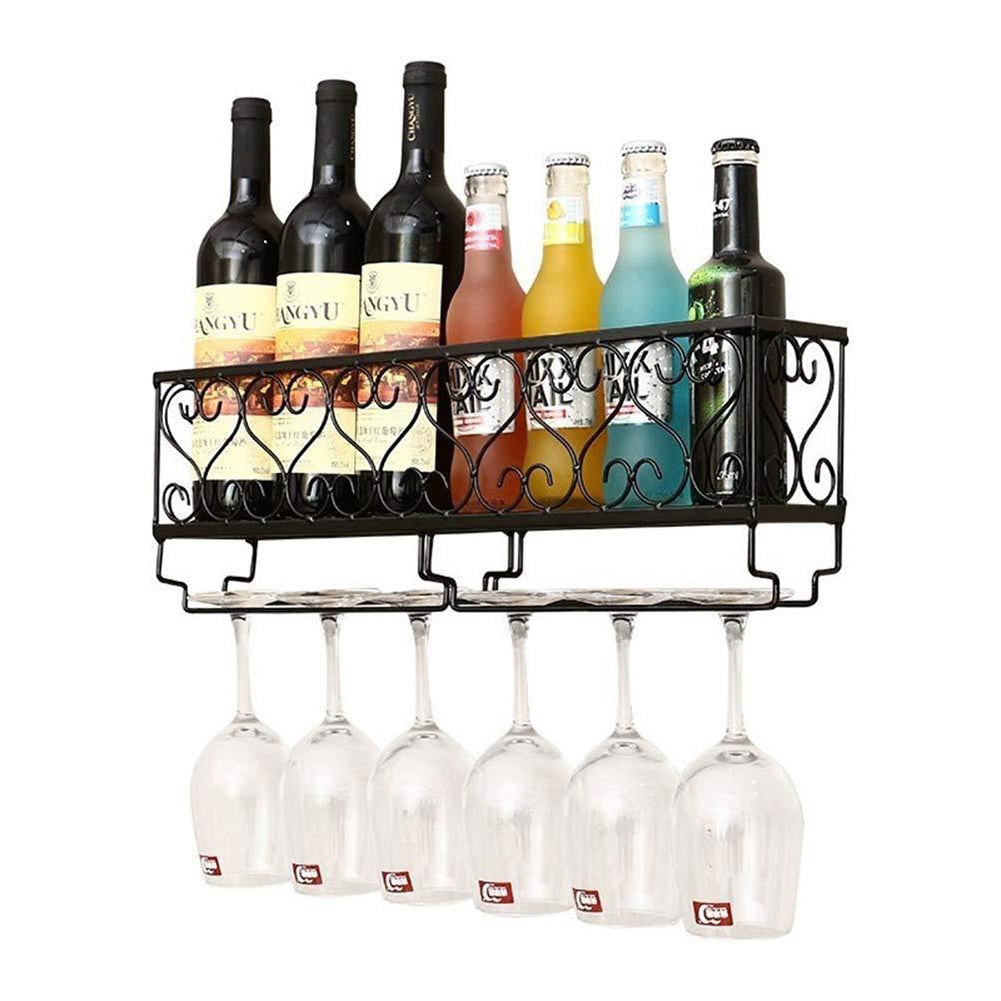 Elegant Wall-mounted Wine Glass Rack For Upside Down Goblet And Bottle Storage