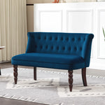 Velvet-feel Two-seat Lounger Sofa With Wood Frame | Blue