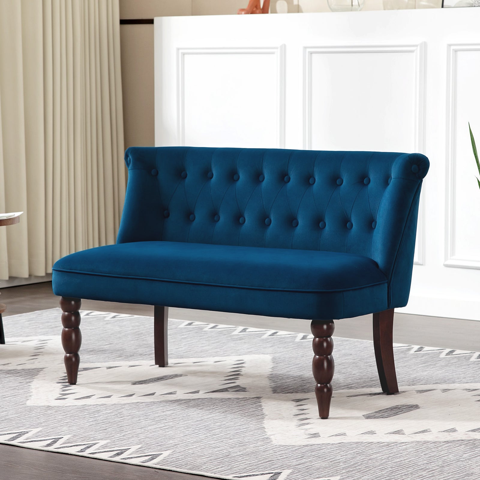 Velvet-feel Two-seat Lounger Sofa With Wood Frame | Blue