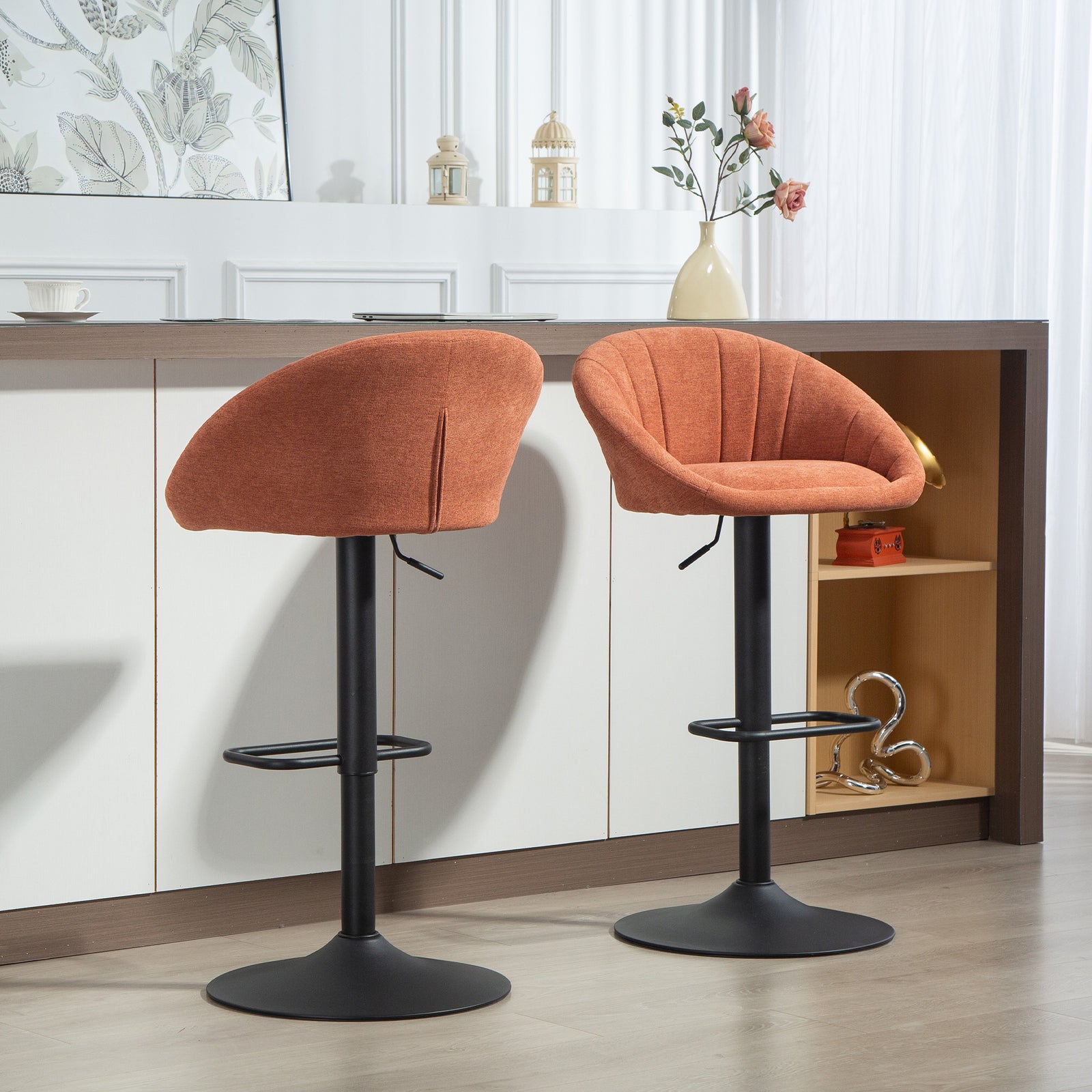Swivel Bar Stools Set Of 2 Height Adjustable Bar Chairs | Orange