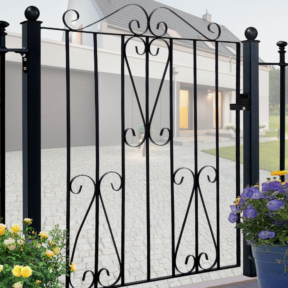 85 W×104cm H Modern Metal Garden Gate Metal Entry Gate With Scroll Design