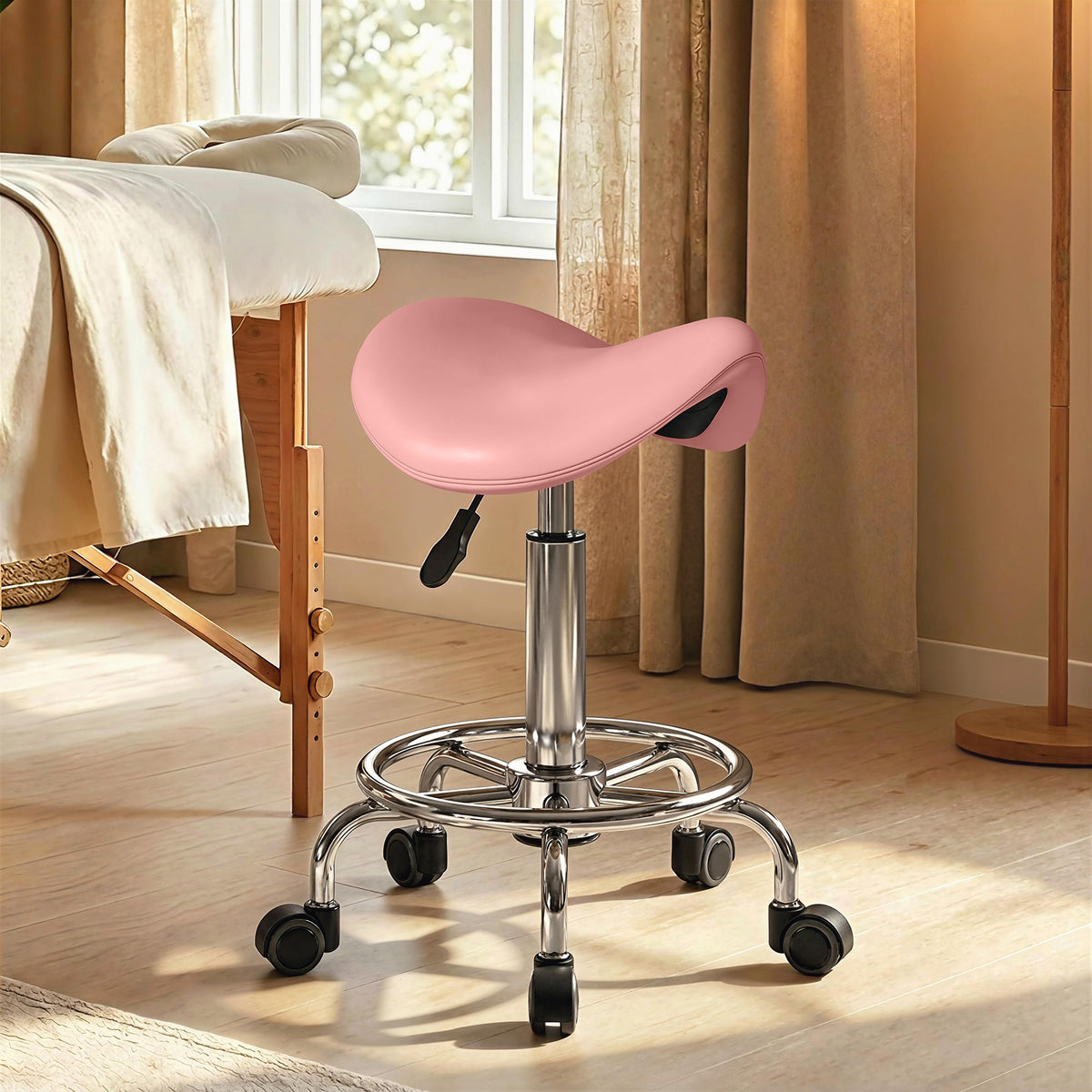 Saddle Chair, Rolling Salon Stool For Massage Spa | Pink