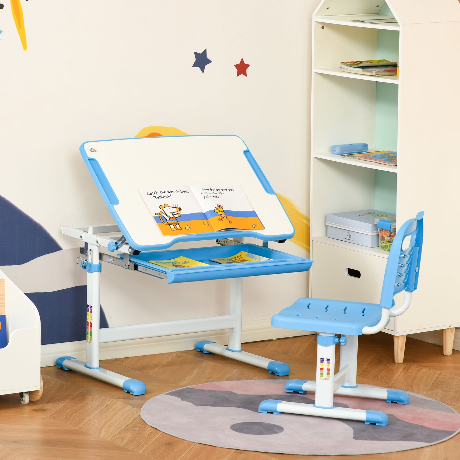 Kids Desk And Chair Set W/ Drawer, Pen Slot Hook | Blue