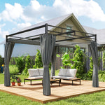 3 X 3 M Garden Pergola With Retractable Canopy, Curtains | Dark Grey