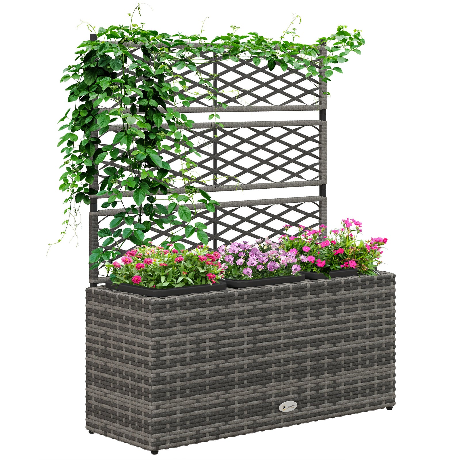 Garden Rattan Planter With Trellis Light Grey