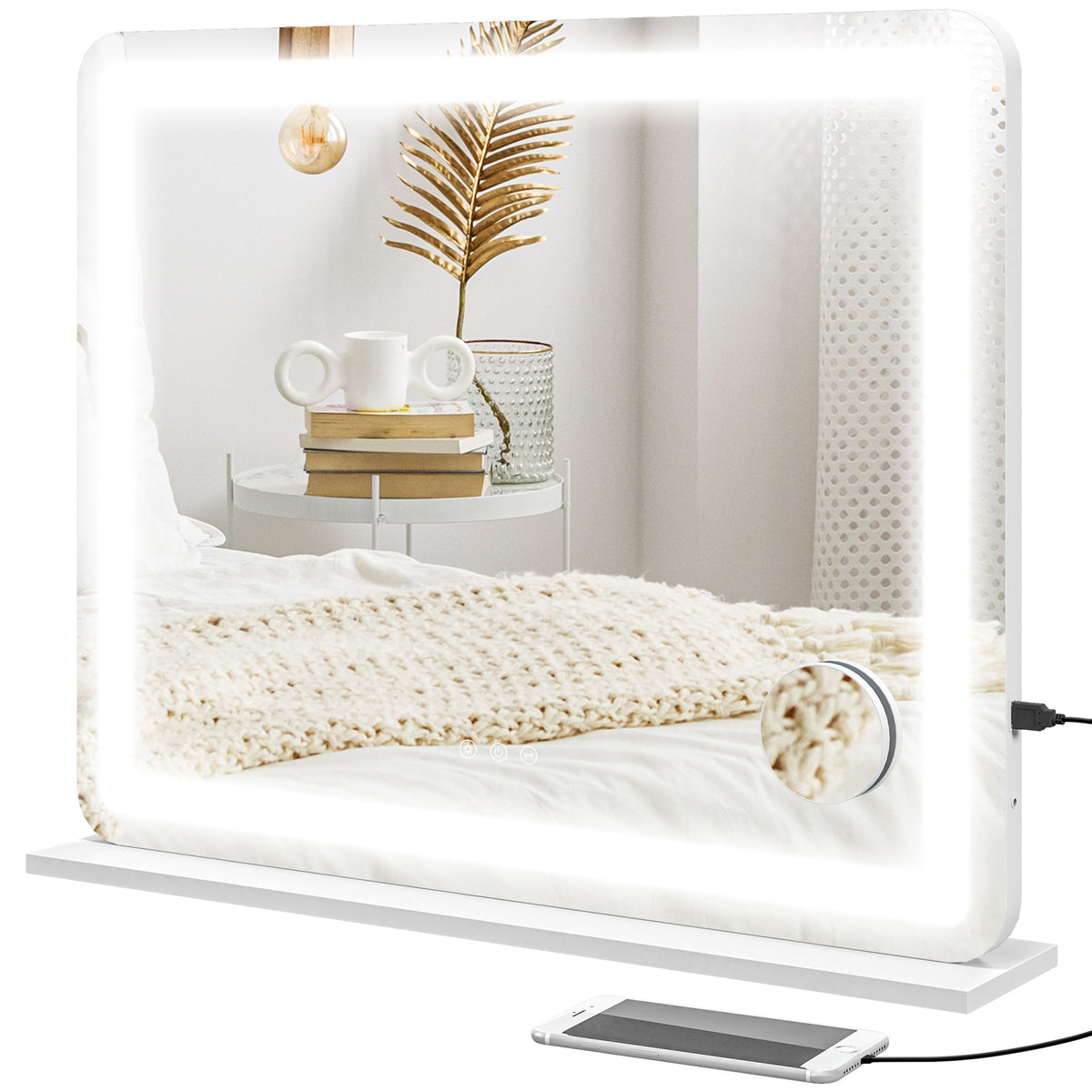 HOMCOM Vanity Mirror With Lights, Usb White