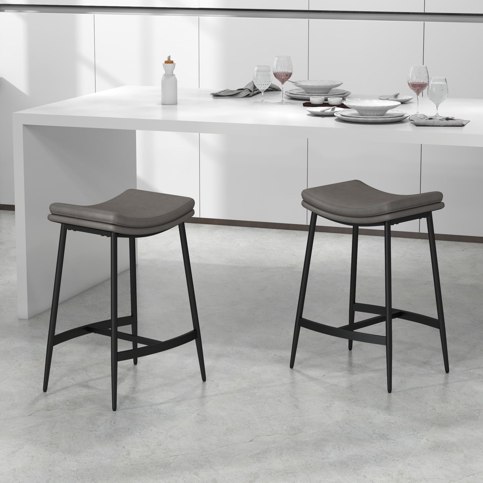 Upholstered Barstools Curved Seat Set Of 2