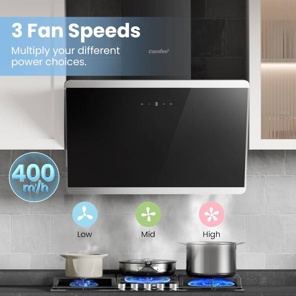 60cm Wall Mounted 3-speed Angled Range Hood With Touch Screen Class A++