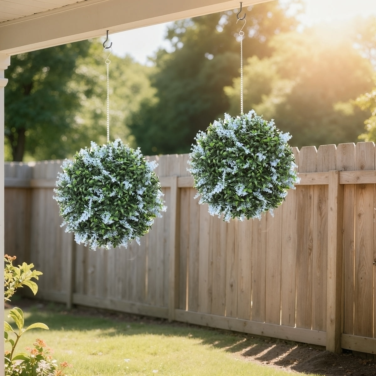 HOMCOM Set Of 2 Artificial Plant Topiary Balls, Faux Plants