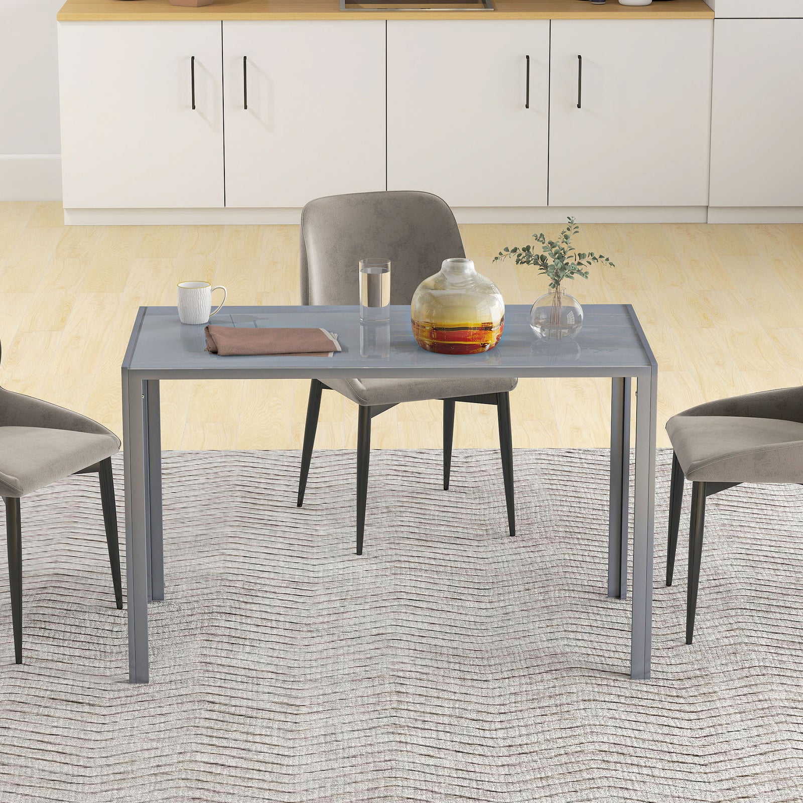 HOMCOM Modern Rectangular 4 Seater Dining Table With Tempered Glass Top