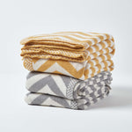 Chevron Herringbone Cotton Knitted Throw | 150cm x 200cm | Mustard