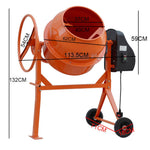 Electric Portable Cement Concrete Mixer With Wheels | 140l | Orange