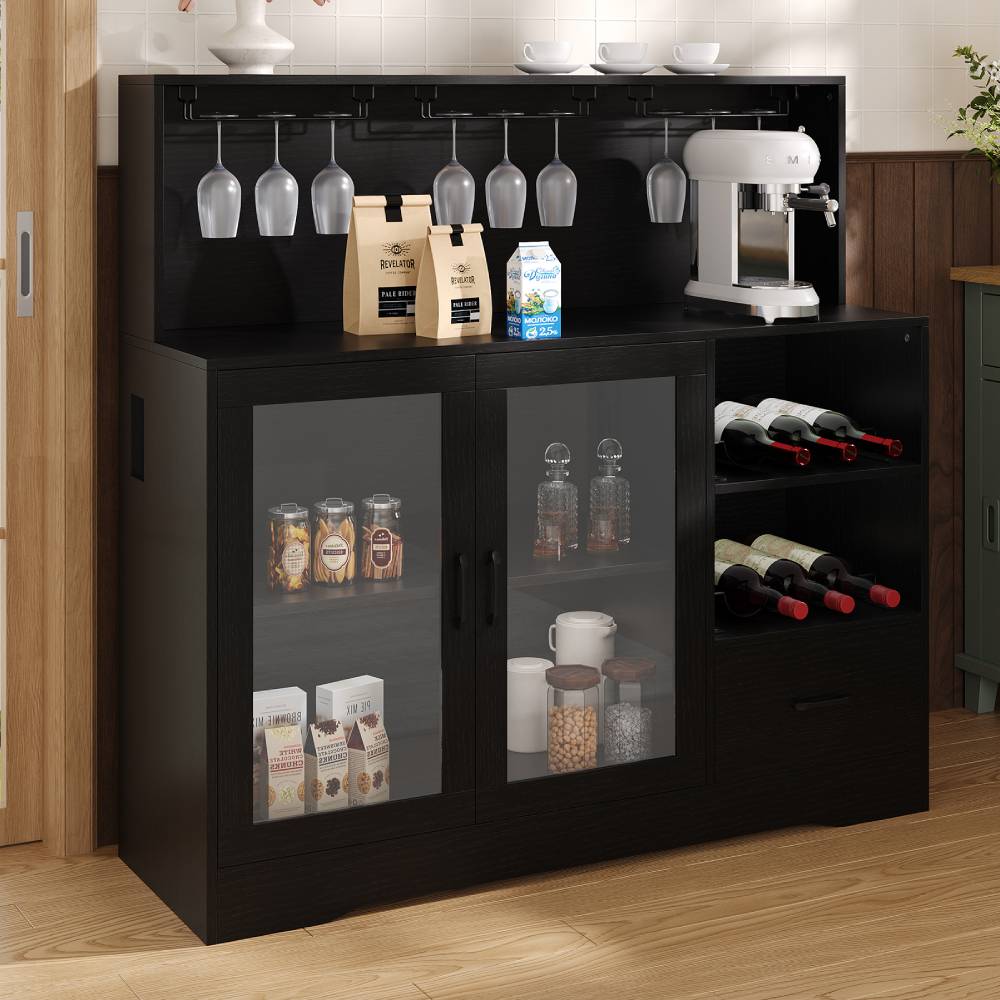 Sideboard Bar Cabinet With Built-in Power Outlet And Led Light Strips