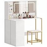 HOMCOM Dressing Table With Led Mirror And Stool, Drawers, Vanity Desk, White