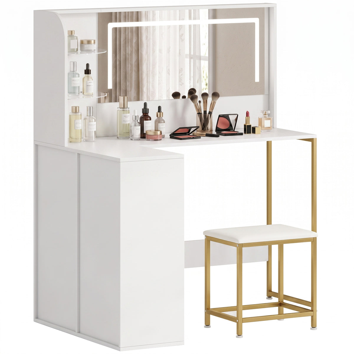 HOMCOM Dressing Table With Led Mirror And Stool, Drawers, Vanity Desk, White