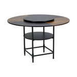 116cm Dia Retro Two-tone Dining Table With Lazy Susan And Storage Shelf