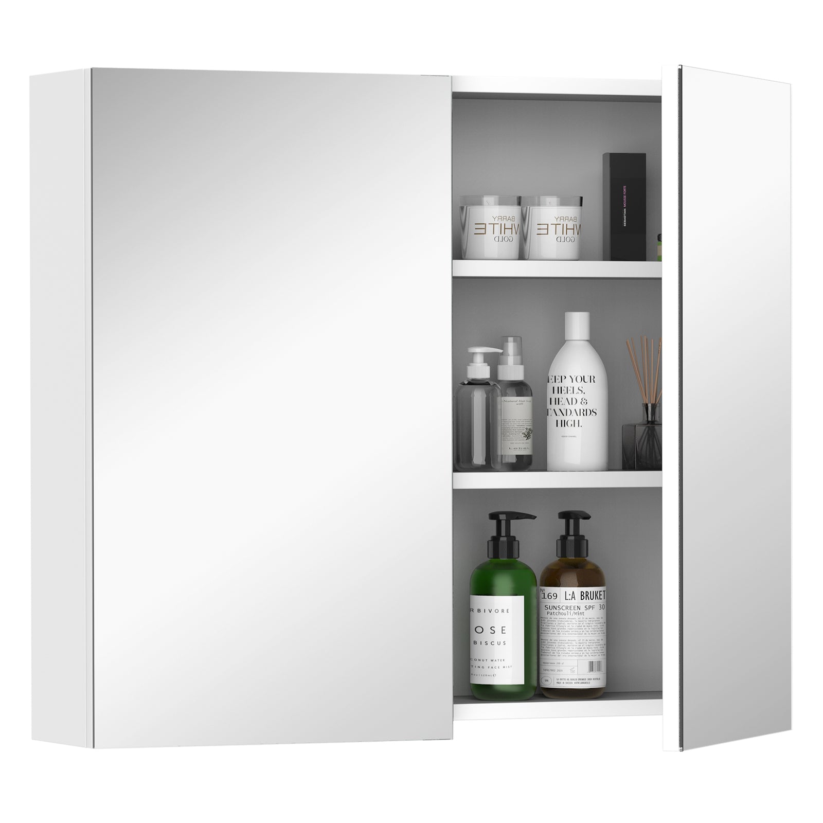 60x75/70x60cm Mirror Cabinet Wall Mount Storage Organizer | Large | White