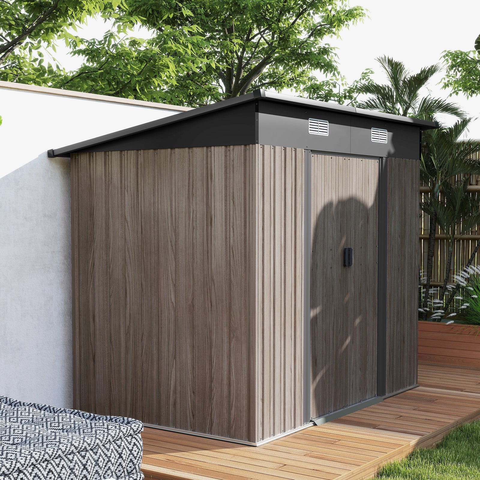 7x4ft Outdoor Metal Storage Shed, Grey