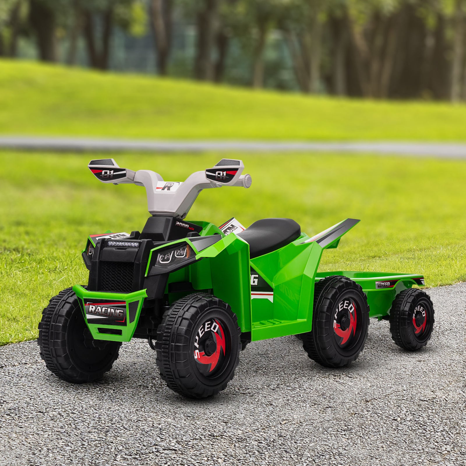Electric Quad Bike, 6v Kids Ride-on Atv With Back Trailer | Green