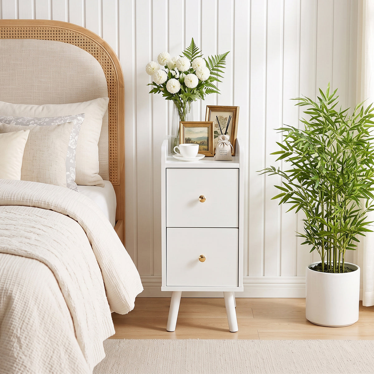 Modern Mdf Bedside Table With 2 Drawers | White