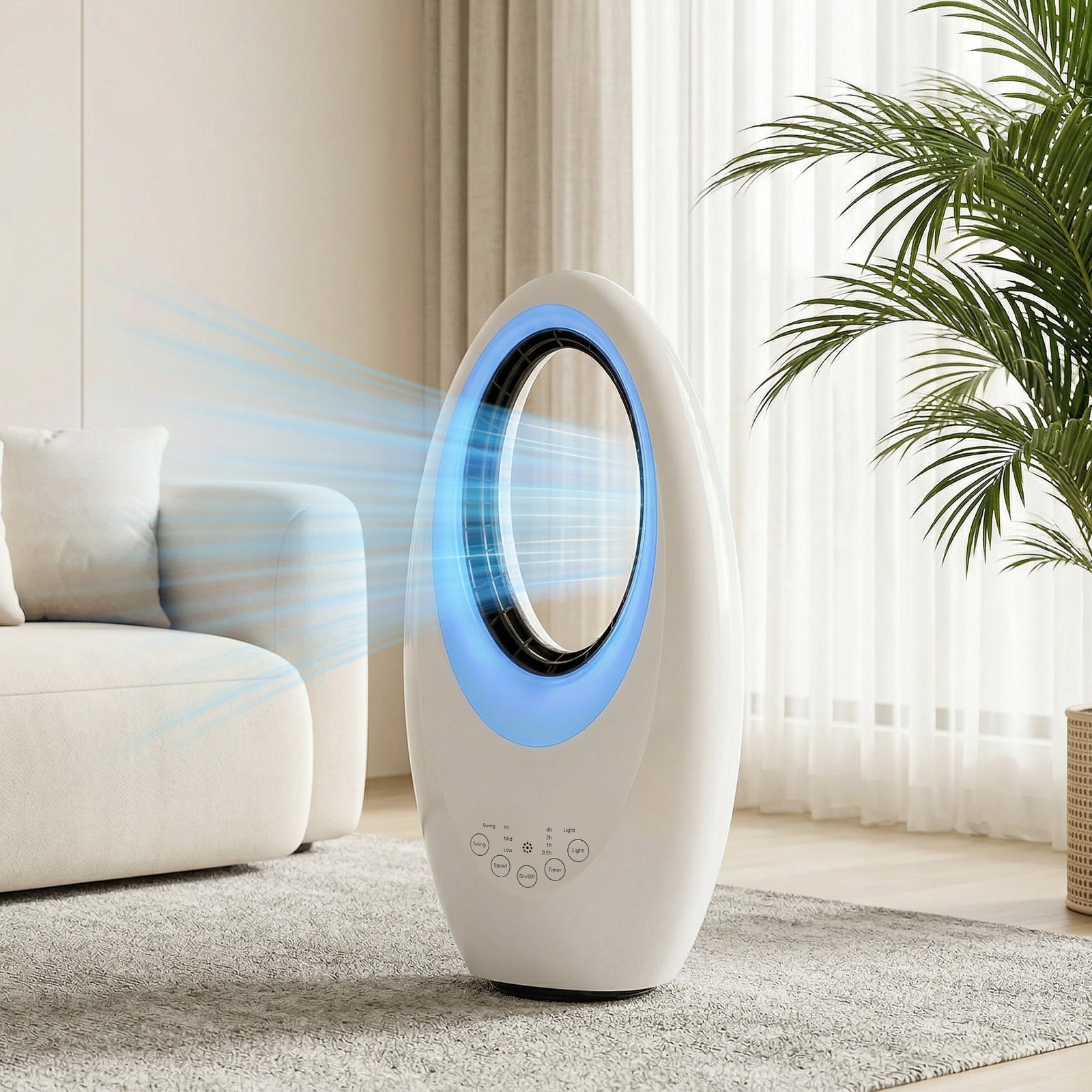 HOMCOM Bladeless Tower Fan For Bedroom, 36db Standing Cooling Fan, White