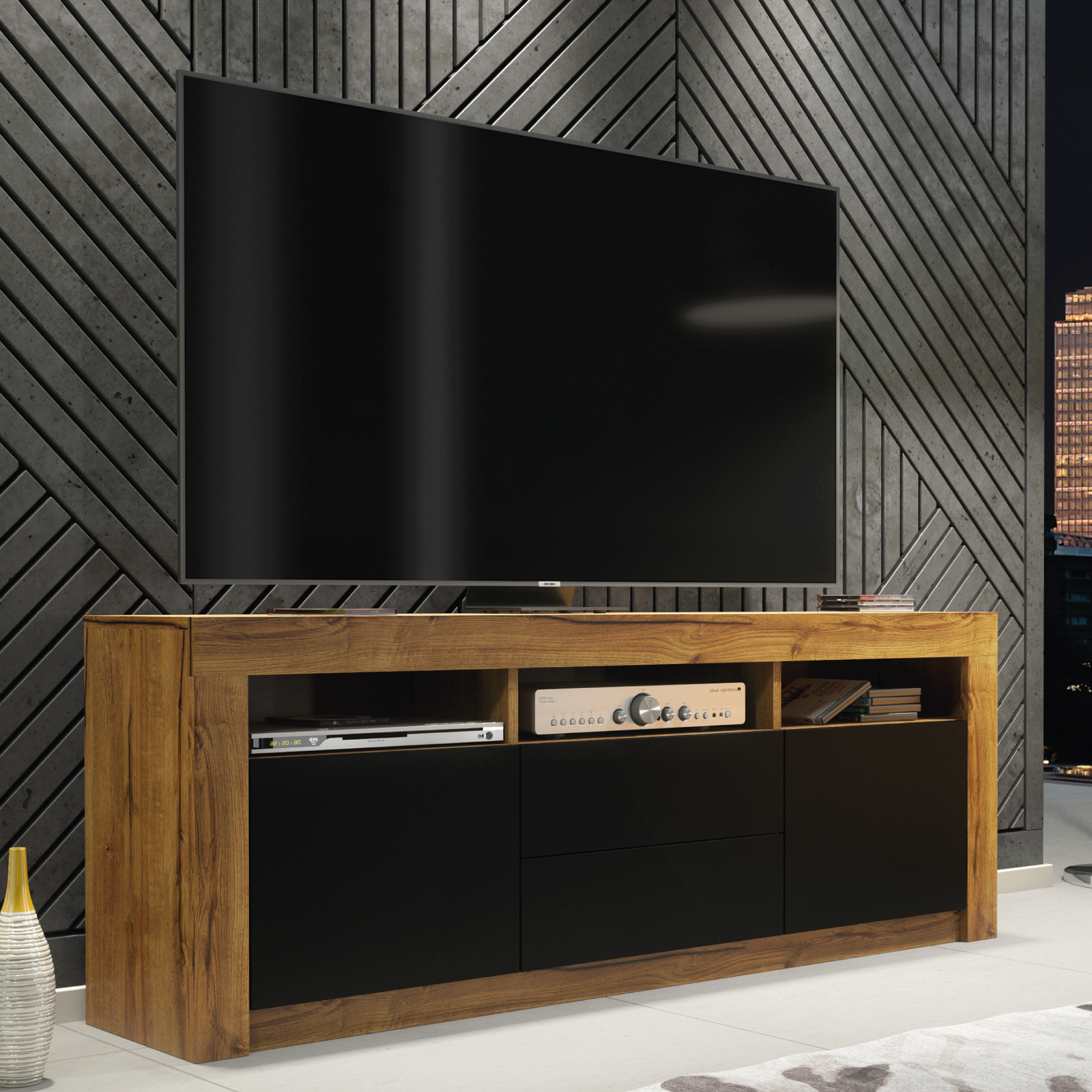 Shine Tv Unit 160cm With Led Lights | Oak