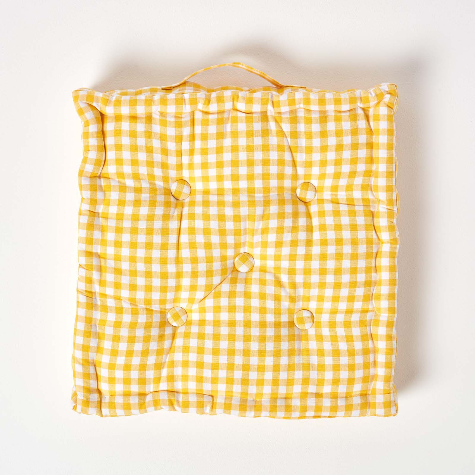 Cotton Gingham Check Floor Cushion | 40cm x 40cm | Yellow
