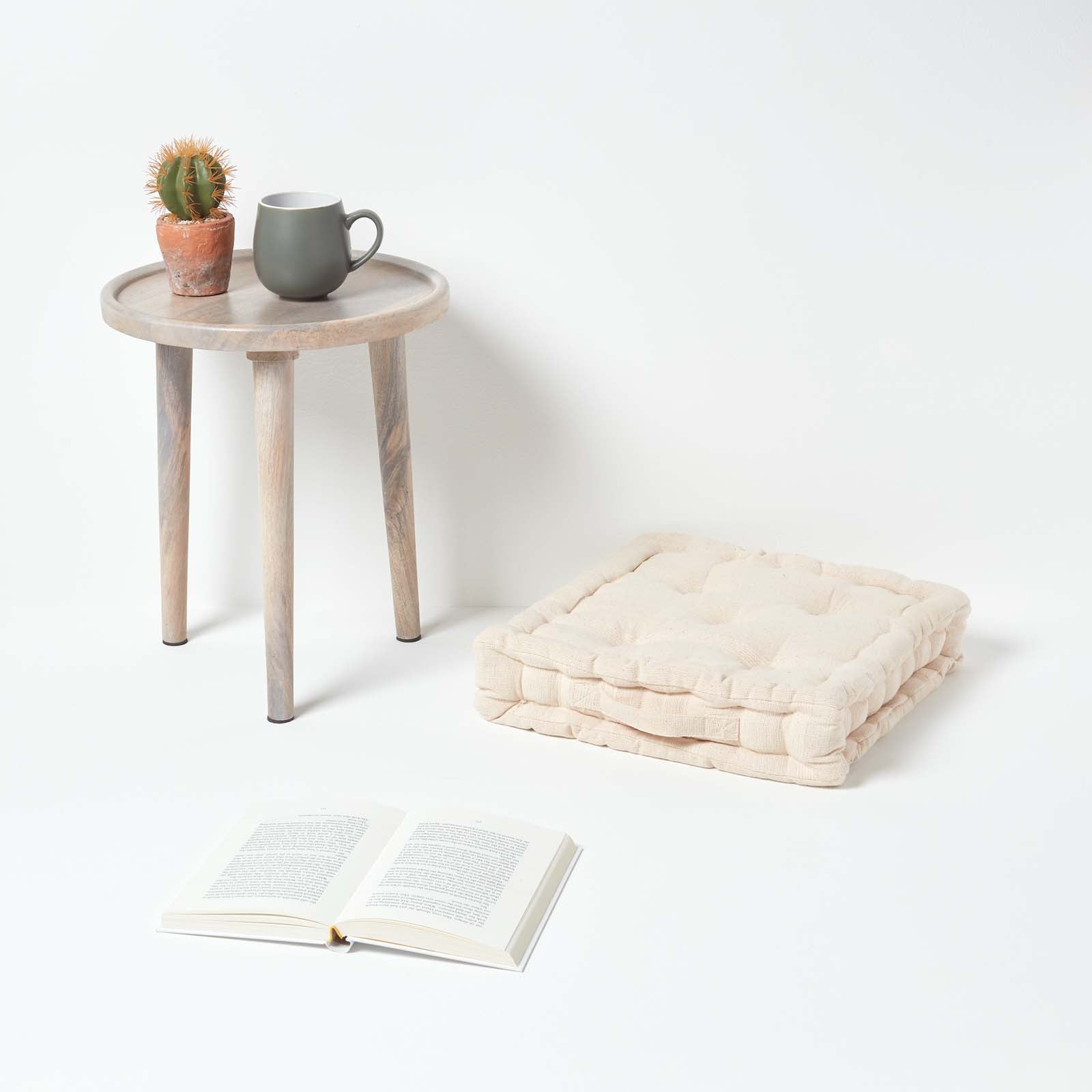 Rajput Ribbed Cotton Floor Cushion | 40cm x 40cm | Natural