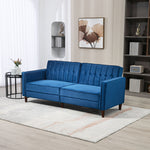 Convertible Sofa Futon Velvet Touch Tufted Couch Sofa Bed | One Size | Blue
