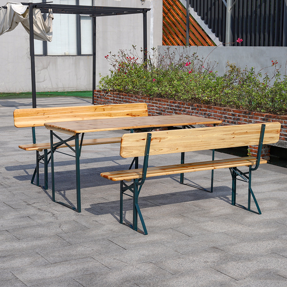3-pieces Contemporary Folding Wooden Garden Bench Set For Outdoors