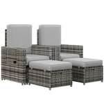 5-level Rattan Sun Lounger W/ Tea Table & Footstools