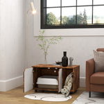 Hidden Cat Litter Box Furniture With Sand Drain Pad, Rustic Brown