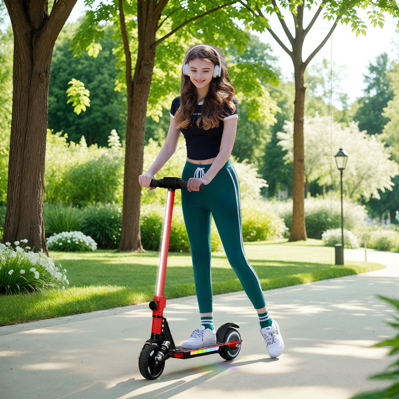 Folding Electric Scooter W/ Led Lights And Display | Red