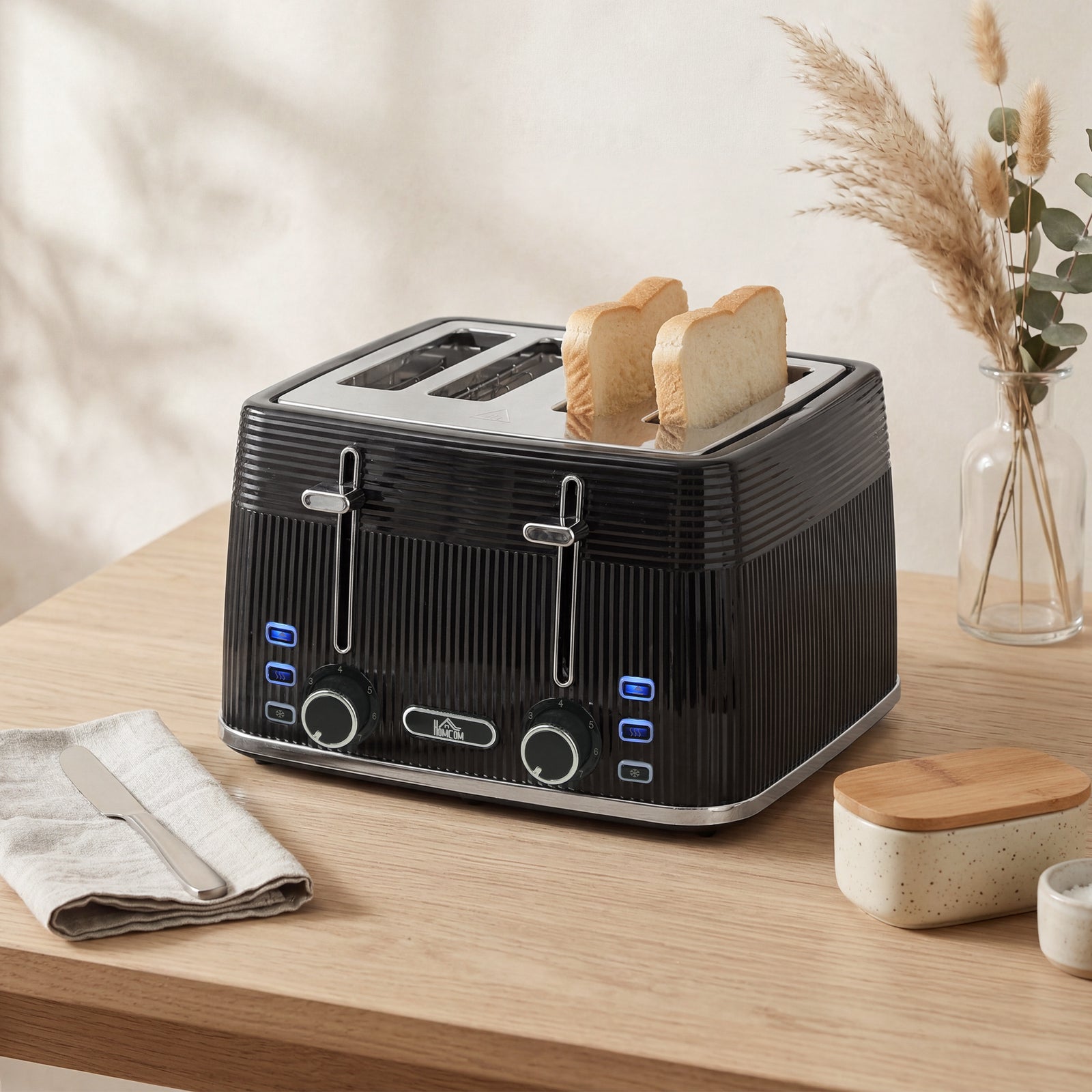 4 Slice Electric Toaster With 7 Browning Levels, 1860w | Black
