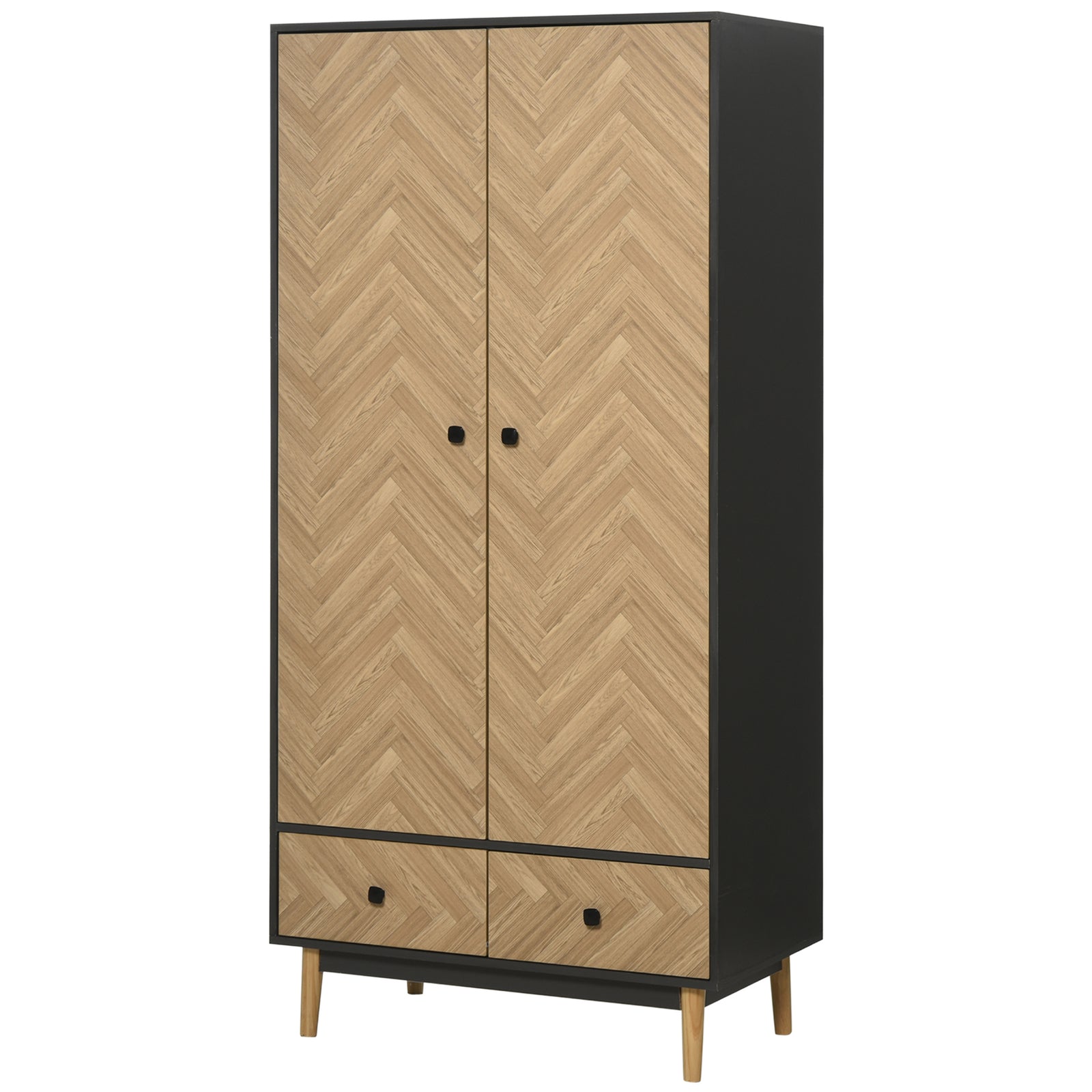 Modern Wardrobe Cabinet With Shelf Hanging Rod 2 Drawers
