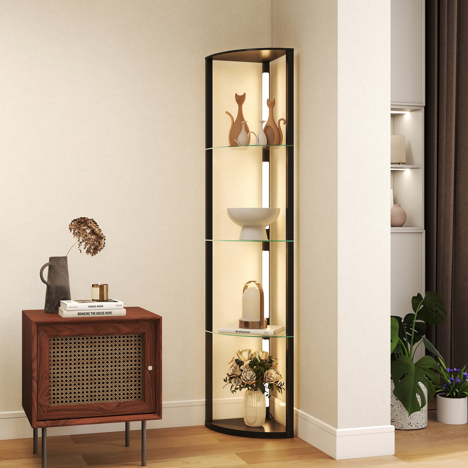 Led Floor Lamp With Shelves, Dimmable Standing Lamp With Foot Switch | Black