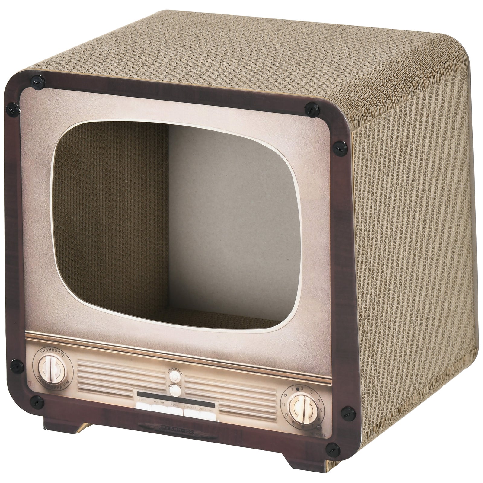 Tv Shape Cat Scratching Board With Catnip, For Indoor Cats, Brown