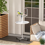 Pawhut Bird Table With Four Wheels, Perches, Stainless Steel Bowls, Round Tray