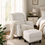 Fabric Upholstered Sofa Pushback Reclining Chair Armchair With Footstool | White