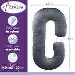 C Shaped Pregnancy Pillow, 140x65x20cm Shredded Memory Foam Full Body Maternity Cushion For Sleeping | C Shape | Dark Grey