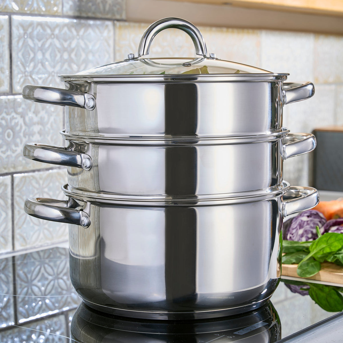 3 Tier Stainless-steel Steamer Pan | 24cm | Silver