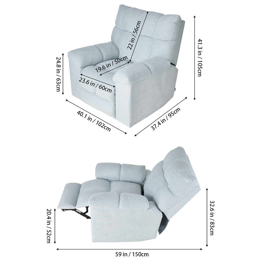 Electric Recliner Chair For Living Room – 270° Swivel, 135° Recline, Footrest, Usb & Type-c Charging | Blue