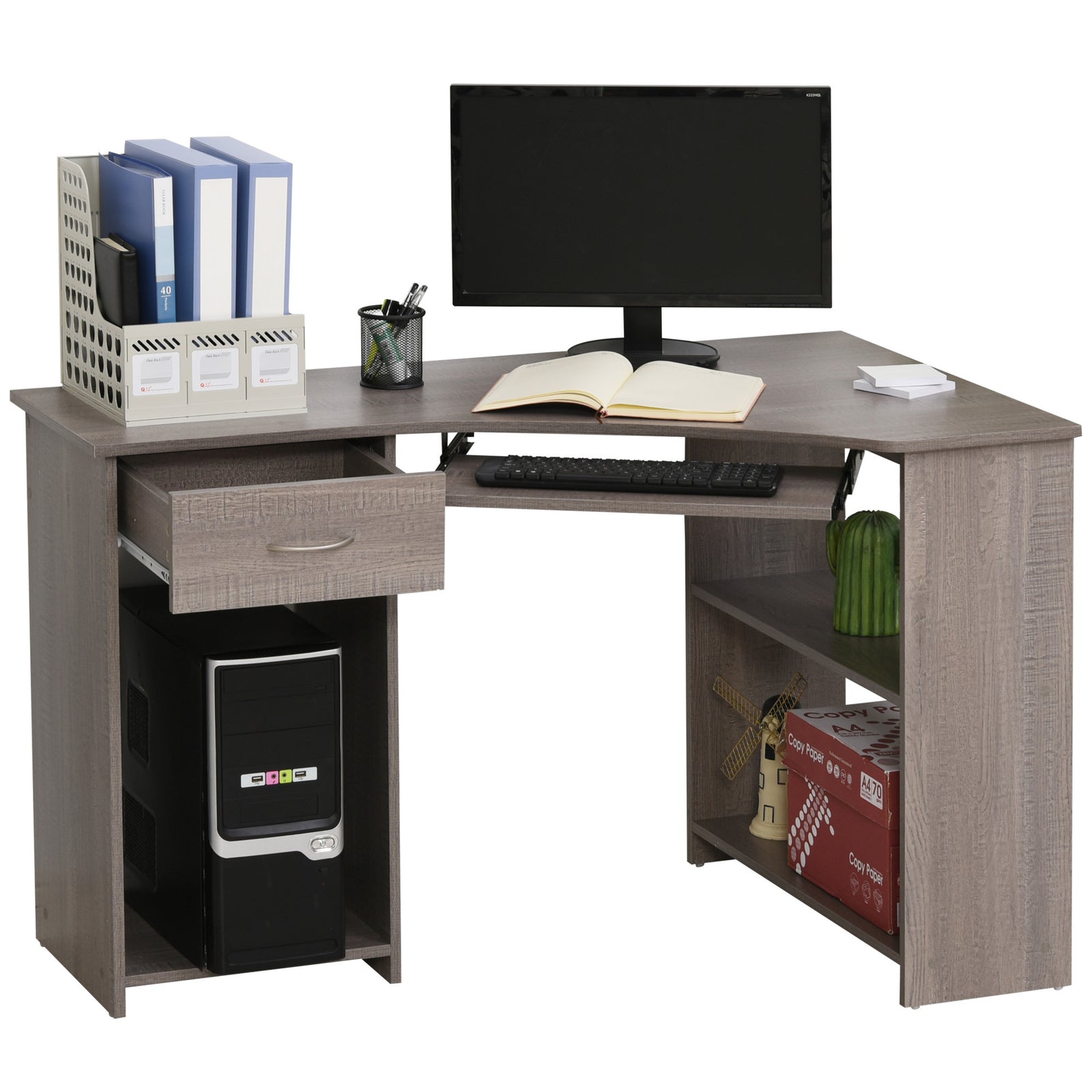 L-shaped Corner Computer Desk W/ 2 Shelves Worktop Keyboard