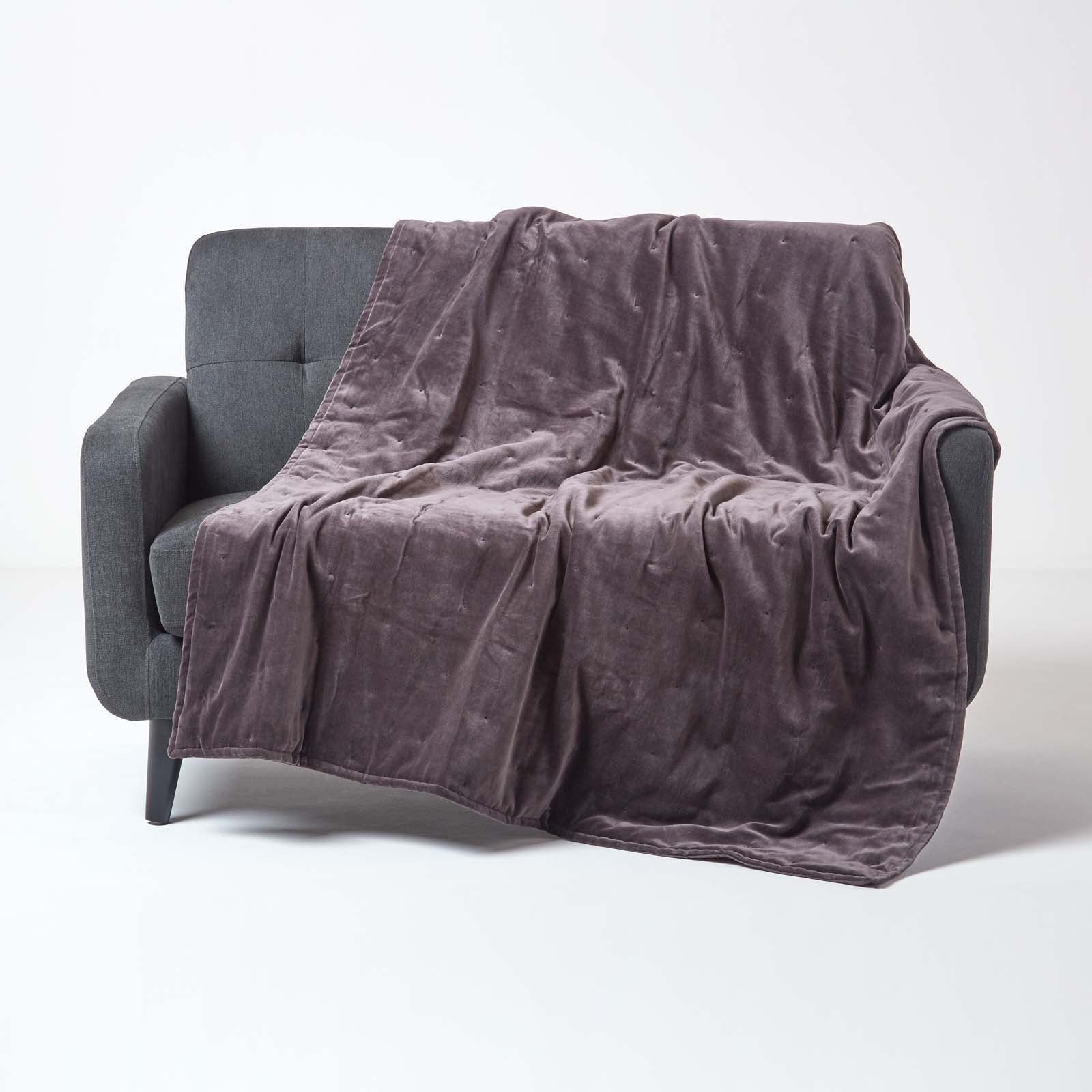 Velvet Cotton Quilted Throw | 150cm x 200cm | Dark Grey
